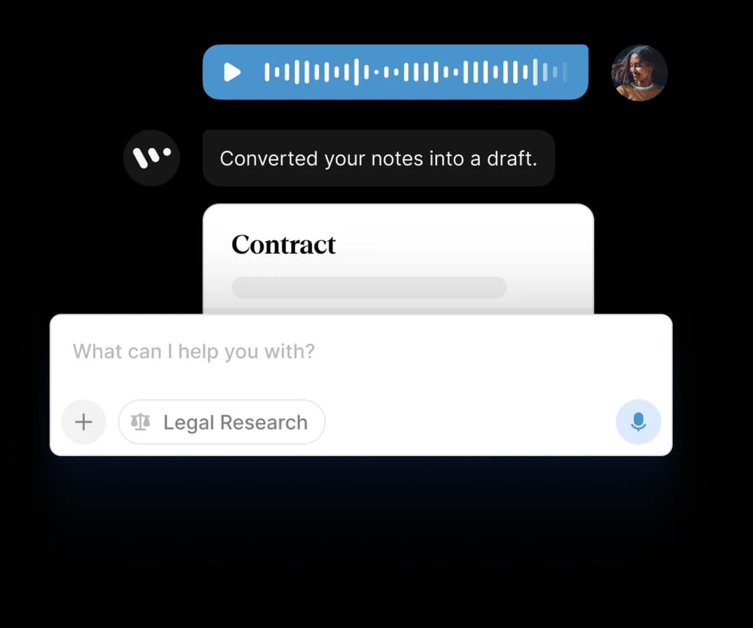 Whisperit legal dictation workspace turning spoken notes into a formatted document